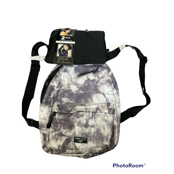 KENDALL & Kylie Gray and White tie dye backpack with black Bonus backpack - Picture 2 of 3